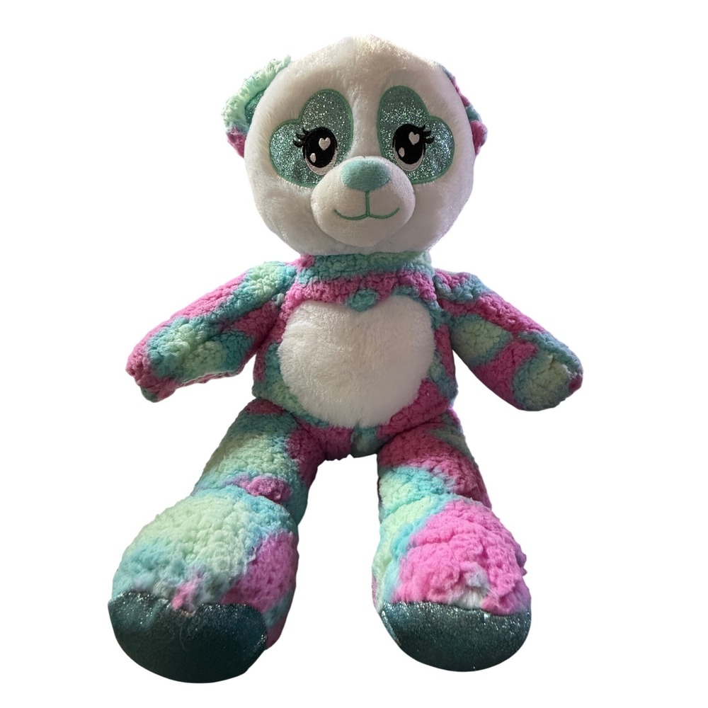 Build-A-Bear Panda Plush‎ Pastel Tie Dye Heart Eyes Stuffed Animal Toy